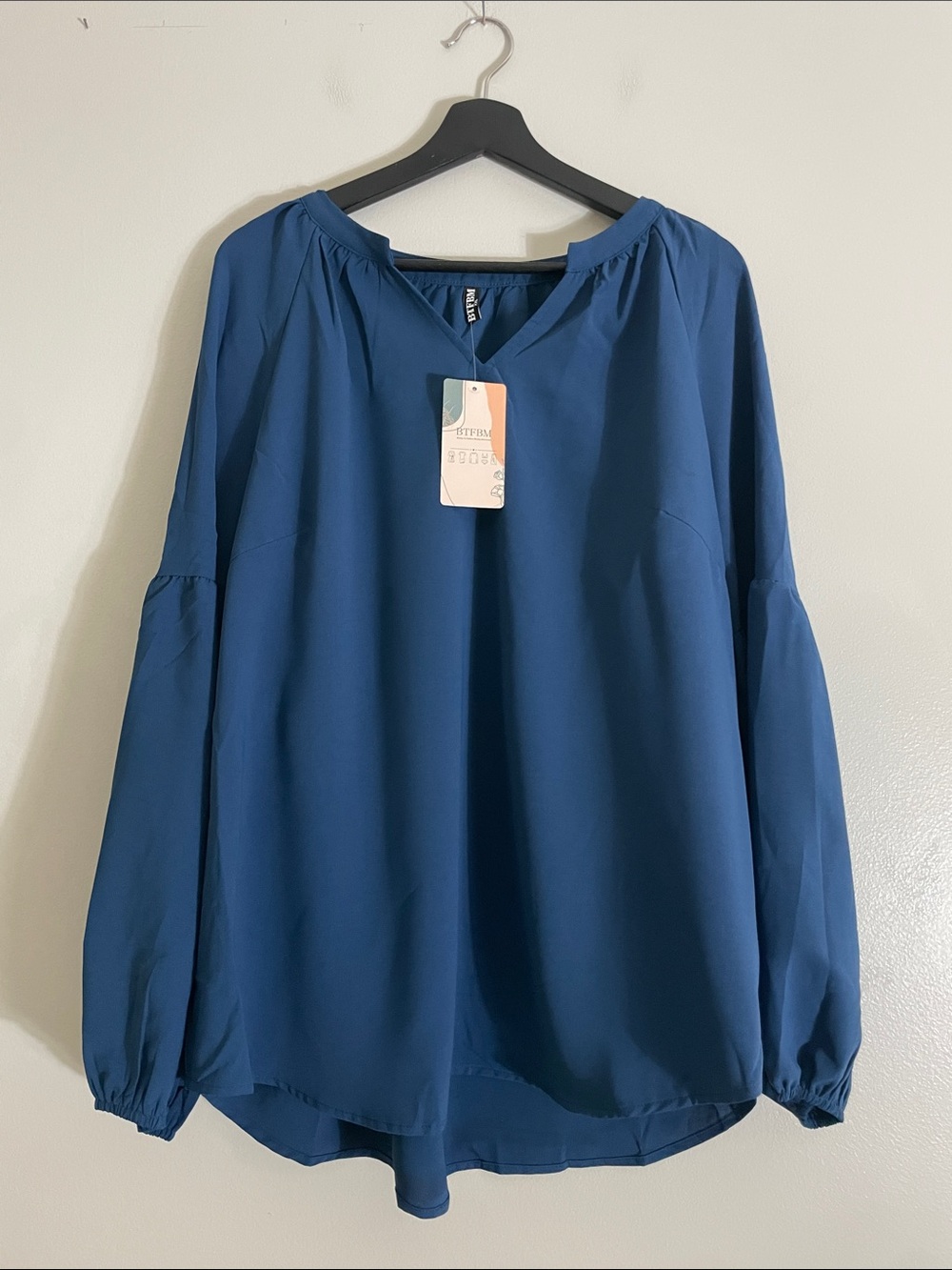 Women's Navy Blue Long-Sleeve Peasant Blouse by H&M